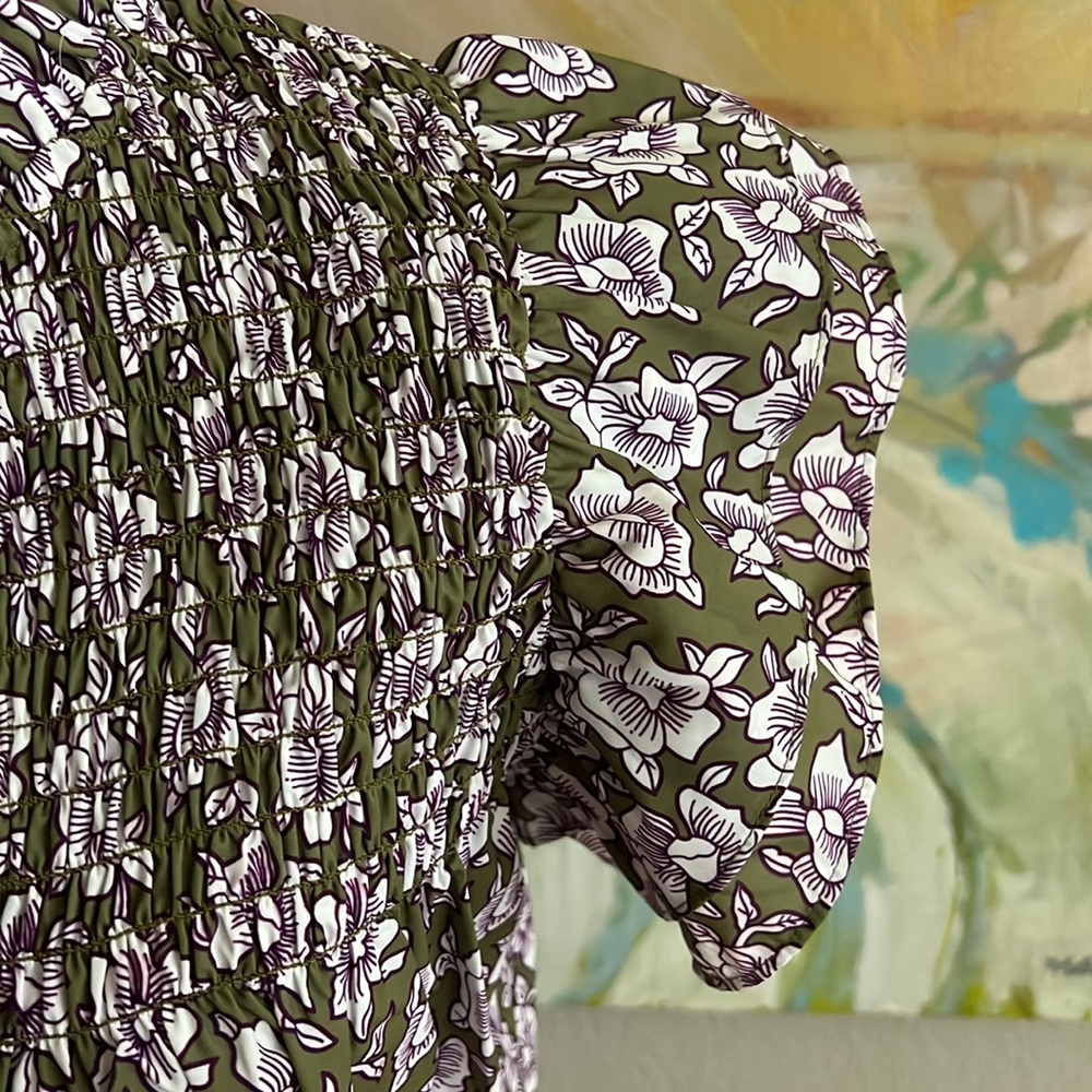THML smocked Floral Blouse puff sleeve XS - Picture 2 of 16